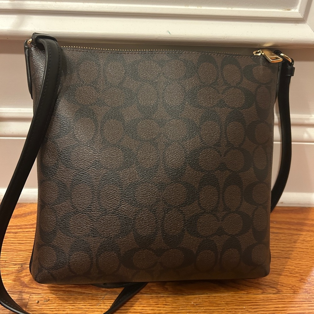 Coach Signature Brown Black Gold Accents Rowan File Shoulder Bag - Picture 5 of 10